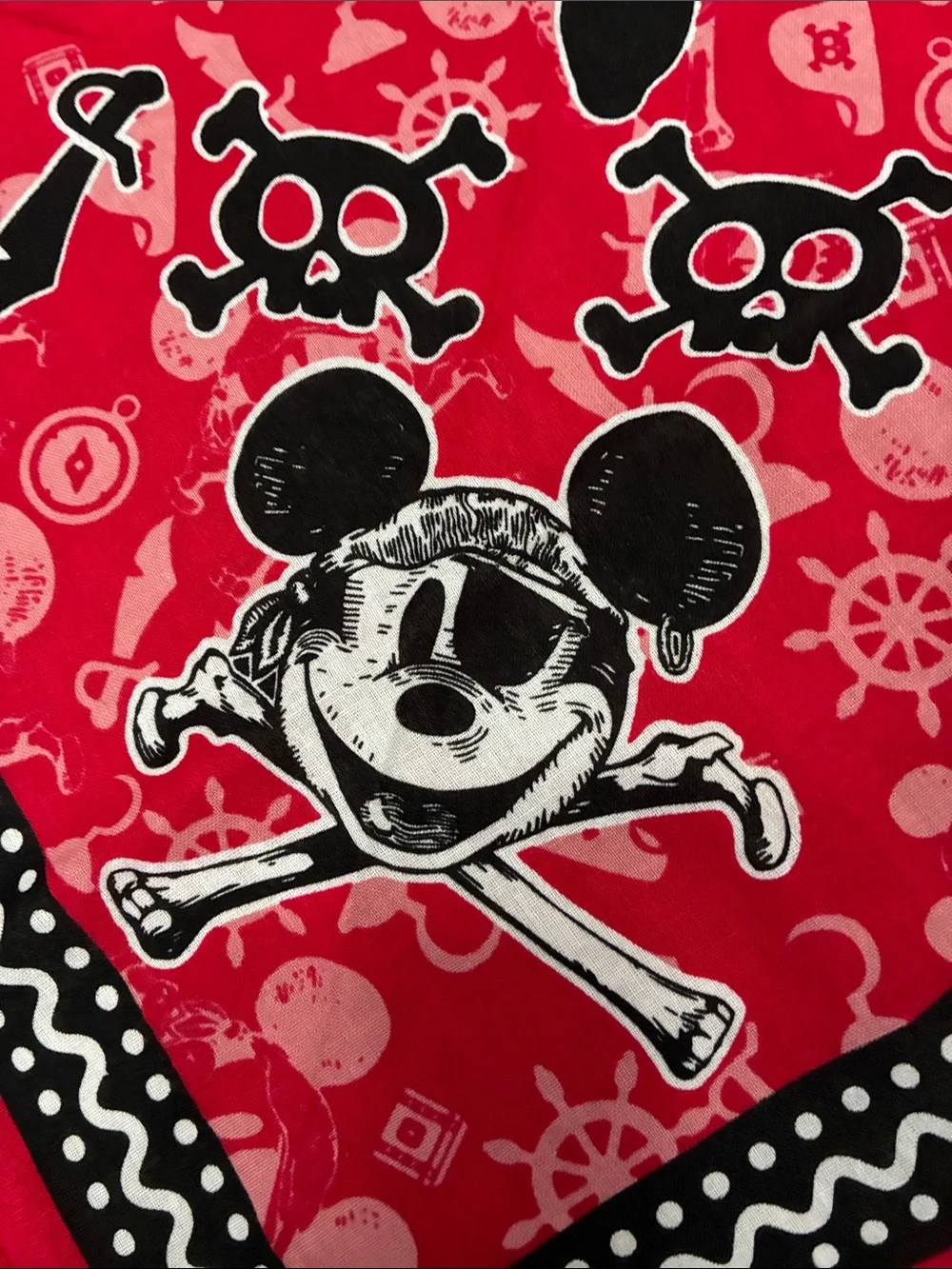 Disney Red Pirate Bandana with Black Skull & Wheel Print
